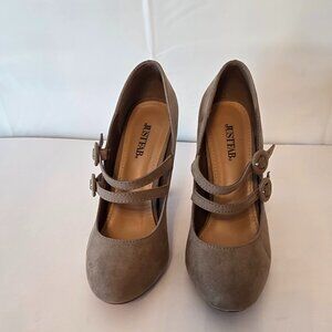 Pre-Loved JustFab Women’s Taupe Mary Jane Pumps – Suede-Like Finish